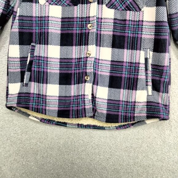 Soho Threads Button Down Jacket Womens Size S Purple White Plaid Sherpa Lined - Picture 3 of 13